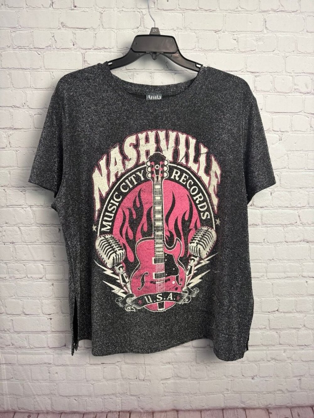 Arula Nashville music city records shirt one size oversized sparkle glam retro